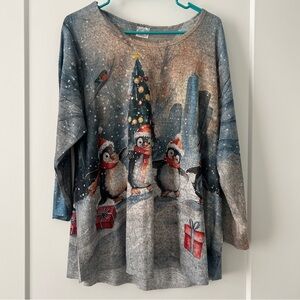 Penguins Christmas Holidays Winter 3/4 Sleeve Comfy Shirt Top